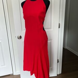 BCBGMaxAzria Red Black Cut-Out Halter Dress